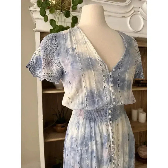 Boho Tie-Dye Dress YFB Embroidery Maxi Button Dress - Picture 3 of 4